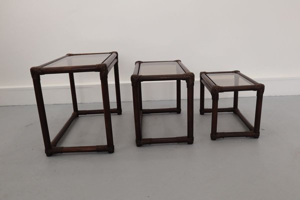 Vintage Rattan Nesting Tables, 1960s, Set of 3-JWH-902456