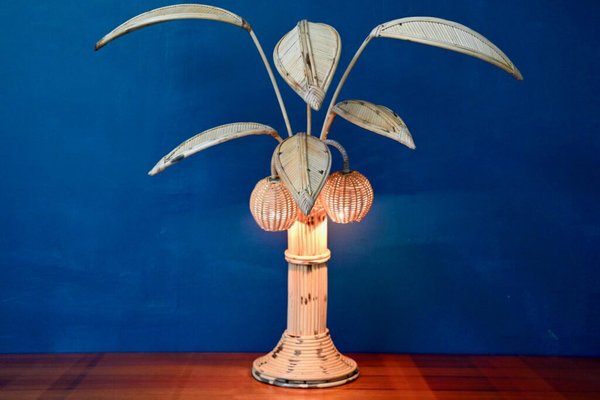 Vintage Rattan Palm Lamp, 1970s, Set of 2-AIU-1723369