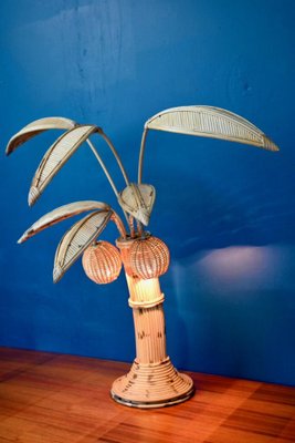 Vintage Rattan Palm Lamp, 1970s, Set of 2-AIU-1723369