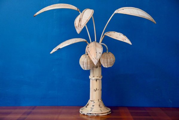 Vintage Rattan Palm Lamp, 1970s, Set of 2-AIU-1723369