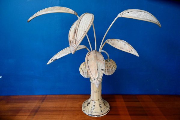 Vintage Rattan Palm Lamp, 1970s, Set of 2-AIU-1723369