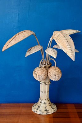 Vintage Rattan Palm Lamp, 1970s, Set of 2-AIU-1723369