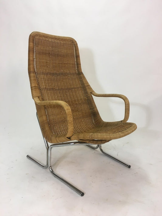 Vintage Rattan & Steel Lounge Chair by Dirk van Sliedrecht, 1950s