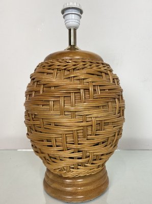 Vintage Rattan Table Lamp, 1970s, Italy-WZZ-972957