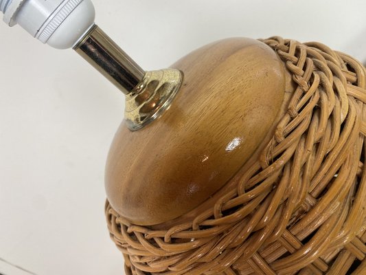 Vintage Rattan Table Lamp, 1970s, Italy-WZZ-972957