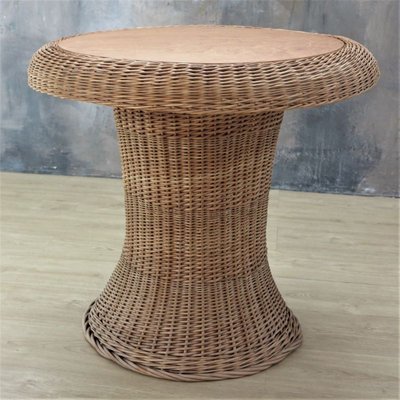 Vintage Rattan Table with Built-in Wooden Board, 1970s-WK-736267