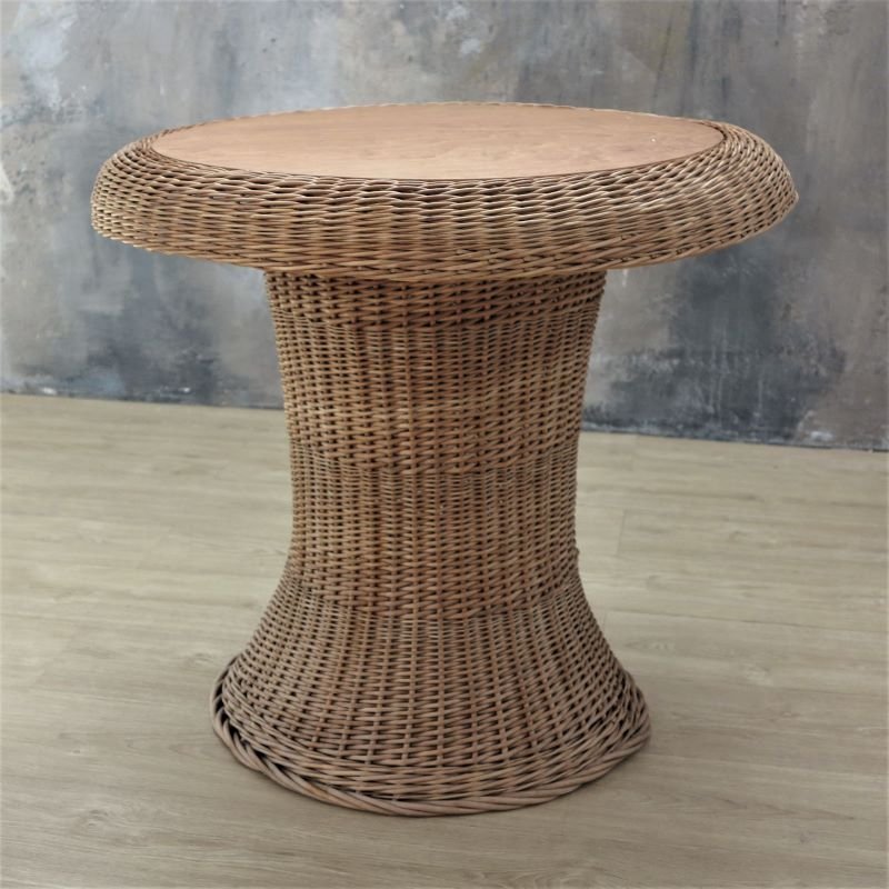 Vintage Rattan Table with Built-in Wooden Board, 1970s