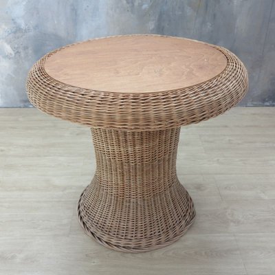 Vintage Rattan Table with Built-in Wooden Board, 1970s-WK-736267