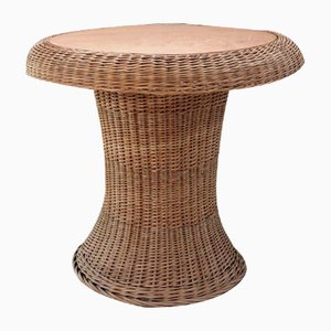 Vintage Rattan Table with Built-in Wooden Board, 1970s-WK-736267