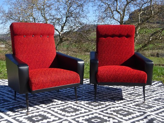 Vintage Red and Black Chairs with Compass Feet, 1970s, Set of 2-ABK-2024468