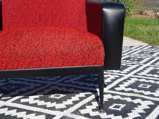 Vintage Red and Black Chairs with Compass Feet, 1970s, Set of 2-ABK-2024468