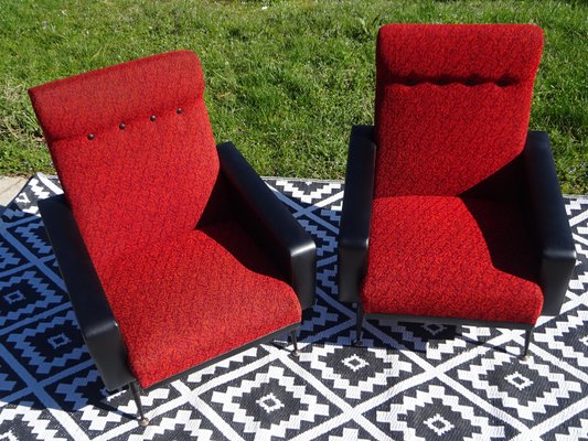 Vintage Red and Black Chairs with Compass Feet, 1970s, Set of 2-ABK-2024468