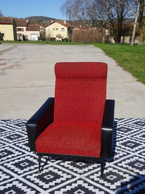 Vintage Red and Black Chairs with Compass Feet, 1970s, Set of 2-ABK-2024468