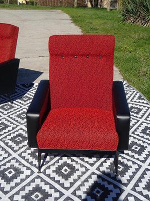 Vintage Red and Black Chairs with Compass Feet, 1970s, Set of 2-ABK-2024468