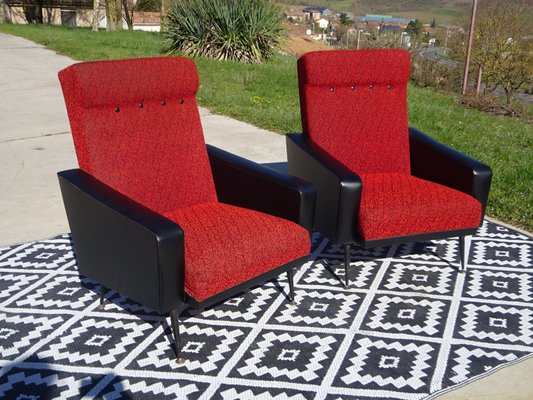 Vintage Red and Black Chairs with Compass Feet, 1970s, Set of 2-ABK-2024468