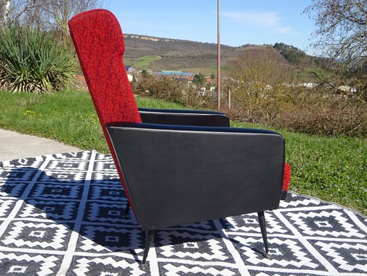 Vintage Red and Black Chairs with Compass Feet, 1970s, Set of 2-ABK-2024468