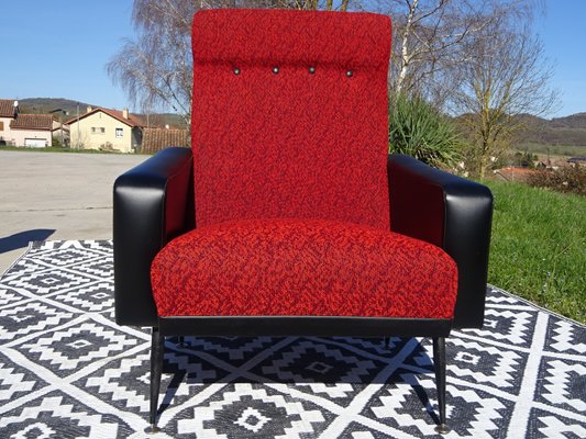 Vintage Red and Black Chairs with Compass Feet, 1970s, Set of 2-ABK-2024468