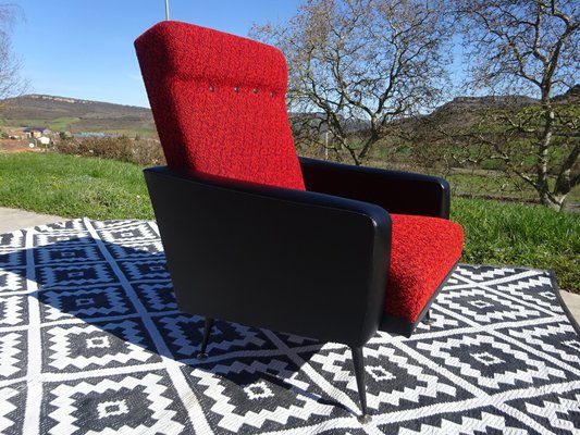 Vintage Red and Black Chairs with Compass Feet, 1970s, Set of 2-ABK-2024468