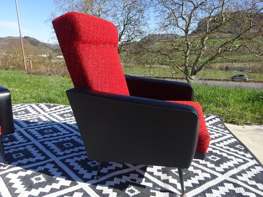 Vintage Red and Black Chairs with Compass Feet, 1970s, Set of 2-ABK-2024468