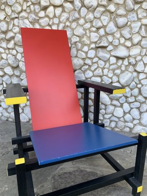 Vintage Red and Blue Armchair by Gerrit Thomas Rietveld, 1970s-ZM-1818396