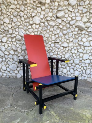 Vintage Red and Blue Armchair by Gerrit Thomas Rietveld, 1970s-ZM-1818396