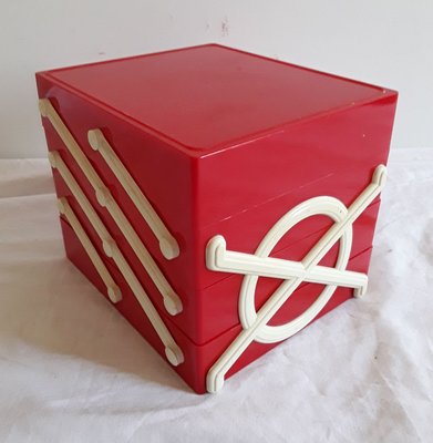 Vintage Red and White Plastic Fold-Out Sewing Box, 1970s-HOI-683357