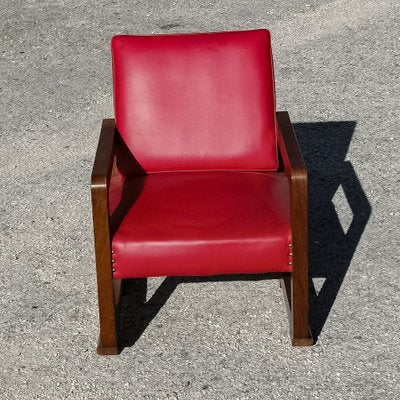 Vintage Red Armchair in Wood, 1930s-RAQ-1823158