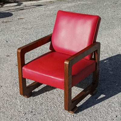 Vintage Red Armchair in Wood, 1930s-RAQ-1823158