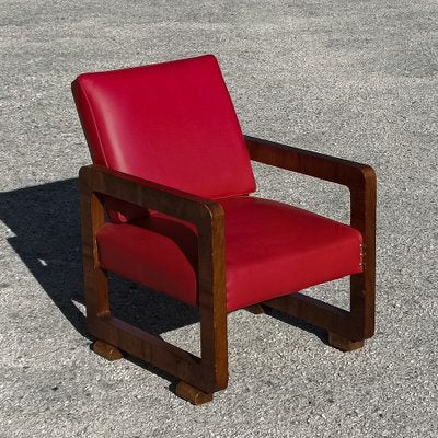 Vintage Red Armchair in Wood, 1930s-RAQ-1823158