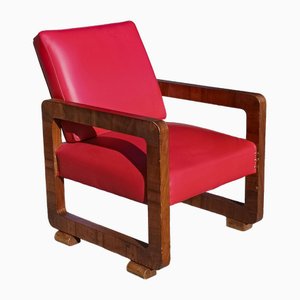 Vintage Red Armchair in Wood, 1930s-RAQ-1823158