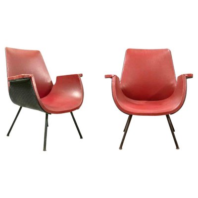 Vintage Red Armchairs by Gastone Rinaldi, Mid-20th-Century, Set of 2-ZCI-1241492