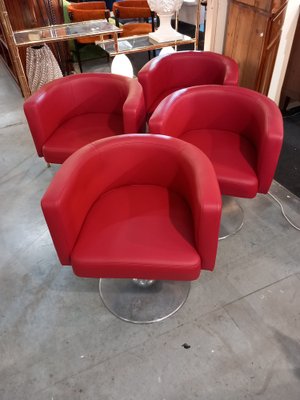 Vintage Red Armchairs, Set of 4-KIM-1718443