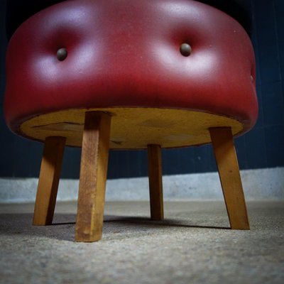 Vintage Red & Black Skai Pouf, 1960s-IA-1412519