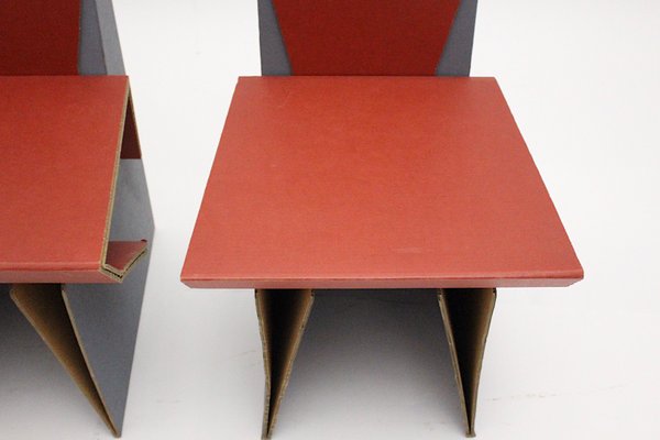 Vintage Red & Blue Cardboard Side Chairs, 1990s, Set of 2-NB-877477