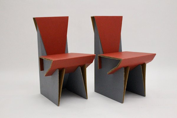 Vintage Red & Blue Cardboard Side Chairs, 1990s, Set of 2-NB-877477