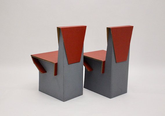 Vintage Red & Blue Cardboard Side Chairs, 1990s, Set of 2-NB-877477