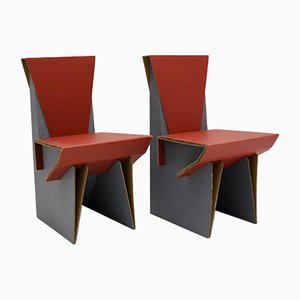 Vintage Red & Blue Cardboard Side Chairs, 1990s, Set of 2-NB-877477