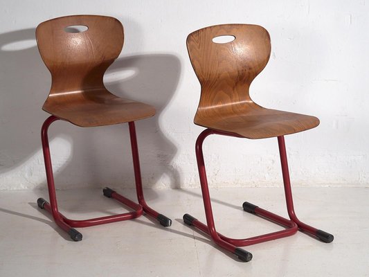 Vintage Red Dining Chairs, 1950, Set of 4-ZNJ-2035313