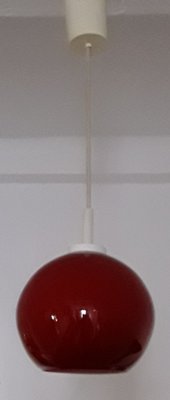 Vintage Red Glass Ball Lamp with Fabric Cable and Cream Plastic Mount, 1970s-HOI-1030617