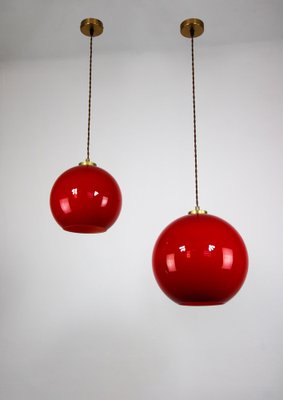 Vintage Red Glass Pendant Lamps, Set of 2-HGJ-1187974