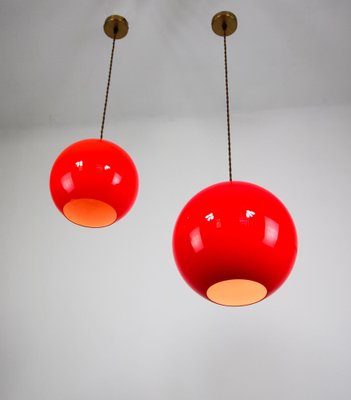 Vintage Red Glass Pendant Lamps, Set of 2-HGJ-1187974