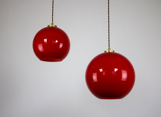 Vintage Red Glass Pendant Lamps, Set of 2-HGJ-1187974