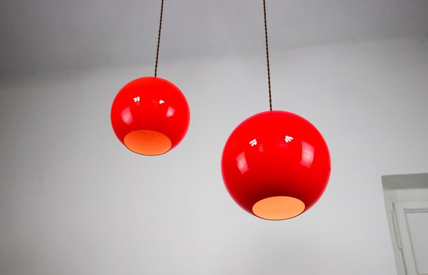 Vintage Red Glass Pendant Lamps, Set of 2-HGJ-1187974