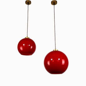 Vintage Red Glass Pendant Lamps, Set of 2-HGJ-1187974