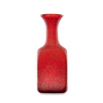 Vintage Red Hand-Blown Studio Glass Vase in Square Shape, 1970s-QBR-1752626