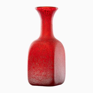 Vintage Red Hand-Blown Studio Glass Vase in Square Shape, 1970s-QBR-1752626