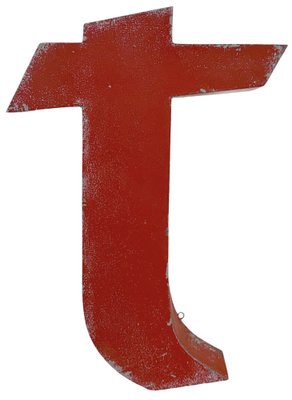 Vintage Red Iron Facade Letter T, 1970s-CGF-2043776