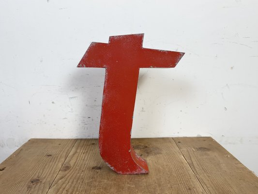 Vintage Red Iron Facade Letter T, 1970s-CGF-2043776