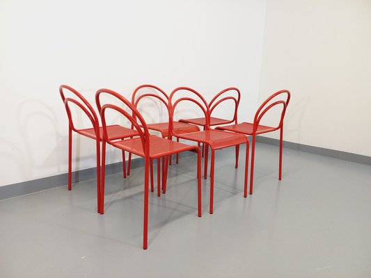 Vintage Red Metal Chairs, 1980s, Set of 6-AHO-1737042