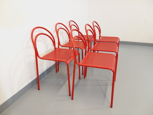 Vintage Red Metal Chairs, 1980s, Set of 6-AHO-1737042